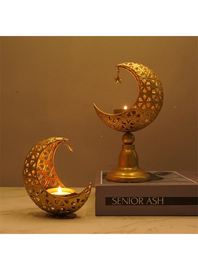 Eid Moon Candle Holder, Ramadan Hollowed Decoration Lights Atmosphere Modeling Decor for Eid and al Adha Celebration, Home Table Party Ramadan Tabletop Lighting Decorations (Gold) - Image 5